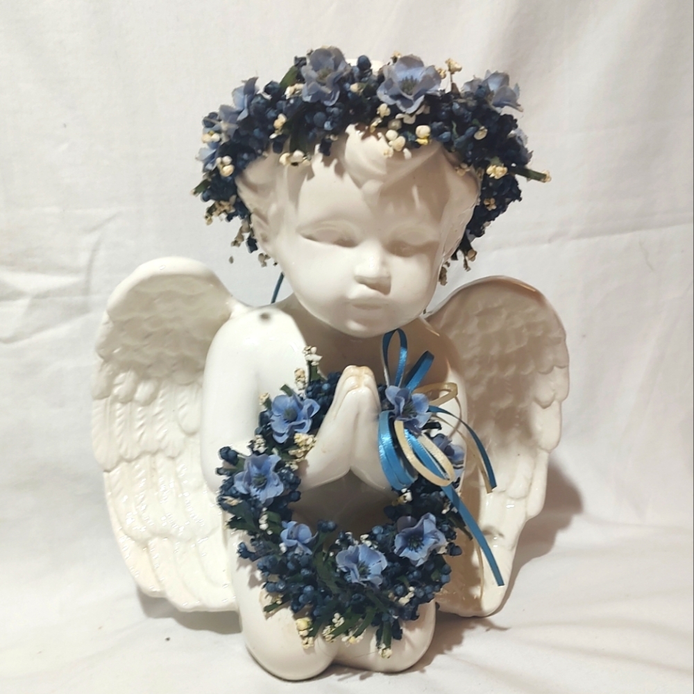 Floral Blue Angel Figurine (Handmade)